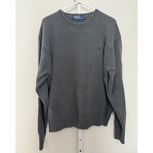Polo Ralph Lauren Crew Neck Sweater Mens X-Large Gray 100% Cotton Blue Logo